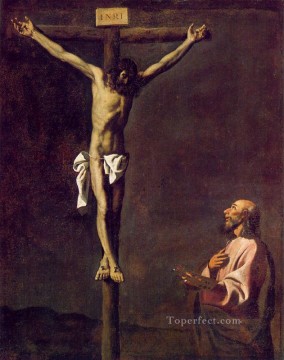 フランシスコ・デ・スルバラン Painting - 十字架上のキリストの前の画家としての聖ルカ バロック フランシスコ・スルバロン